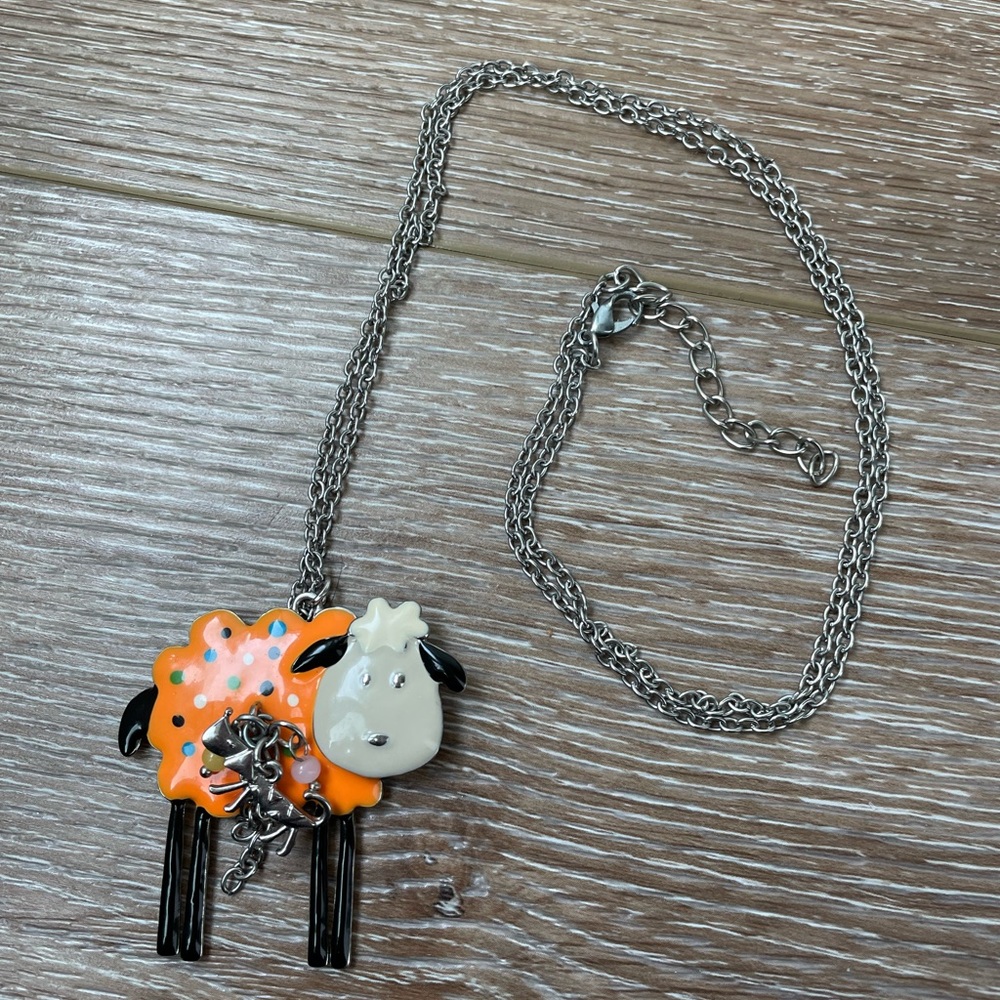 New! Whimsical spotted lamb collar with a cute sheepdog friend. ๐!! - Picture 2 of 5